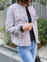 ツイードフリンジジャケット/ブルー