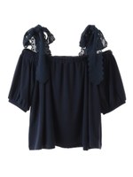 肩リボンオフショルダープルオーバー/ネイビー