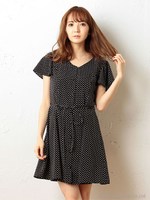 ドットシャツ2wayワンピース/ブラック