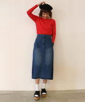 ミドル丈デニムタイトスカート