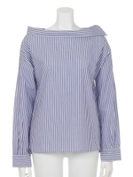 オフショルスタンドカラーストライプSH/柄BLU