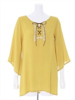 楊柳刺繍ブラウス/マスタード