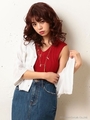ノースリマルチリブトップス/レッド