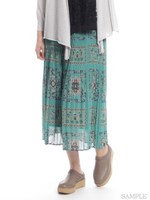 フラワータイルプリントプリーツスカート/グリーン