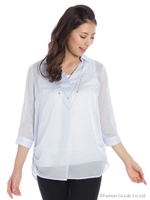 フランス綾ネックレス付シャツアンサンブル/サックス