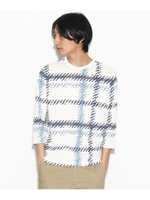 手書き風チェック7分袖Tシャツ/グレー(212)