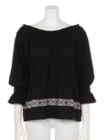 裾刺繍VネックスモックT/S/WHT