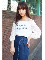 レース刺繍ブラウス/ブラック(010)