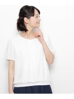 Wフェイスネック刺繍タックブラウス/ホワイト(001)