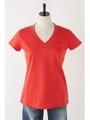 【AZUL by moussy】オーガニックコットン天竺半袖Vネックプルオーバー/RED