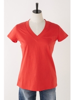 【AZUL by moussy】オーガニックコットン天竺半袖Vネックプルオーバー/RED