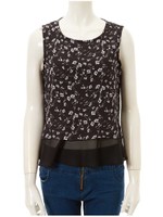 シフォン花柄ノースリトップス/ネイビー