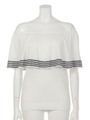 配色フリルオフショルニットTOPS/WHT