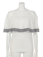 配色フリルオフショルニットTOPS/WHT