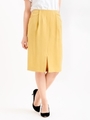 麻混タックタイトスカート/マスタード