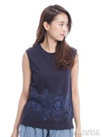 ローズ刺繍天竺ノースリーブブラウス/ホワイト