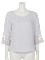 レーススリーブブラウス/ブルー