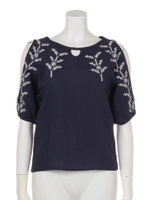 【chille anap】刺繍オープンショルダートップス/NVY