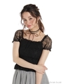 チョーカー付きシャーリングレースTOPS/ブラック