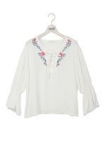 レースアップ刺繍ブラウス/イエロー