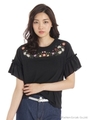 シフォン切替花刺繍TOPS/ピンク