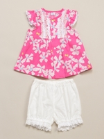 チョウチョフラワープリントチュニック+パンツset/ピンク