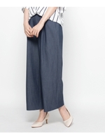 デニム風ソフトクロップトワイドパンツ/サックス(090)