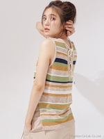 マルチボーダーノースリニット/キャメル