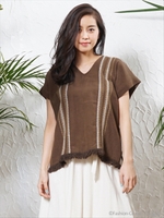 刺繍 フリンジ付ドルマントップス/ネイビー