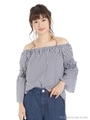 袖ボリュームオフショルブラウス/青系