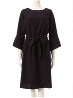 ウエストリボンフレアスリーブワンピース/ネイビー