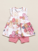 グラマラスブーケプリントチュニックオール/ブルー