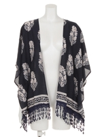 【anap mimpi】エスニックリーフプリントフリンジカーディガン/NVY