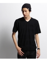 ヘリンボンボーダー Vネック Tシャツ/ネイビー(093)