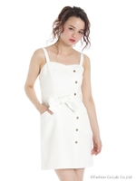 リボンベルト付きワンピース/オフホワイト