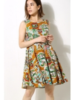 【AZUL by moussy】アロハ柄フレアーワンピース/柄GRN