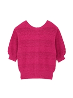 前後ボーダークローシュレースニット/ピンク(090)