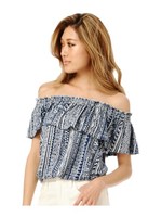 ネイティブ柄オフショルTOP/BLACK