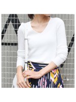 Ｖネックリブカラーニット/ブルー