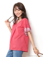 【JUSGLITTY10thAnniversary】バイカラー刺繍ブラウス/ストライプ