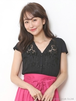 フレンチ袖刺繍リブカーディガン/ホワイト