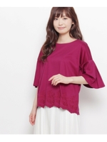 ヘムライン刺繍ストレッチカットソー/ラズベリーピンク(073)