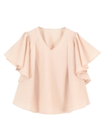 ボリュームフリルスリーブブラウスプルオーバー/ホワイト