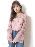 袖ギャザー刺繍ブラウス/ピンク