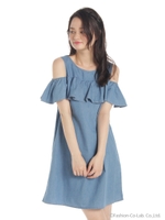 デニムフリルワンピース/ネイビー
