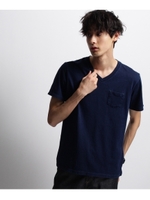 カットデニム Vネック ポケットTシャツ/ブルー系(094)