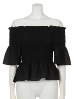 シャーリングデザインブラウス/サックス