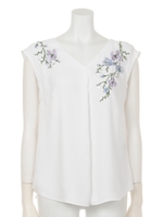 フレンチ刺繍Vブラウス/特殊ホワイト