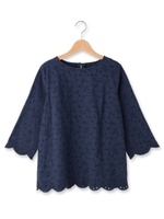 [フレンチ エコットン]スカラップ刺繍ブラウス/ネイビー(093)
