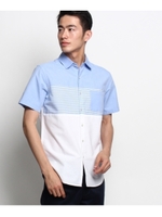 ボーダー配色シャツ/ライトブルー(591)